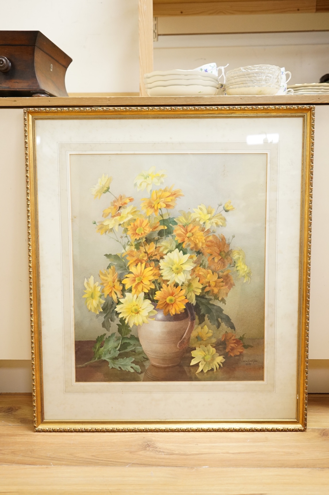 Jack Carter (1912-1992), watercolour, Still life of Chrysanthemums, signed and dated 1975, 57 x 48cm